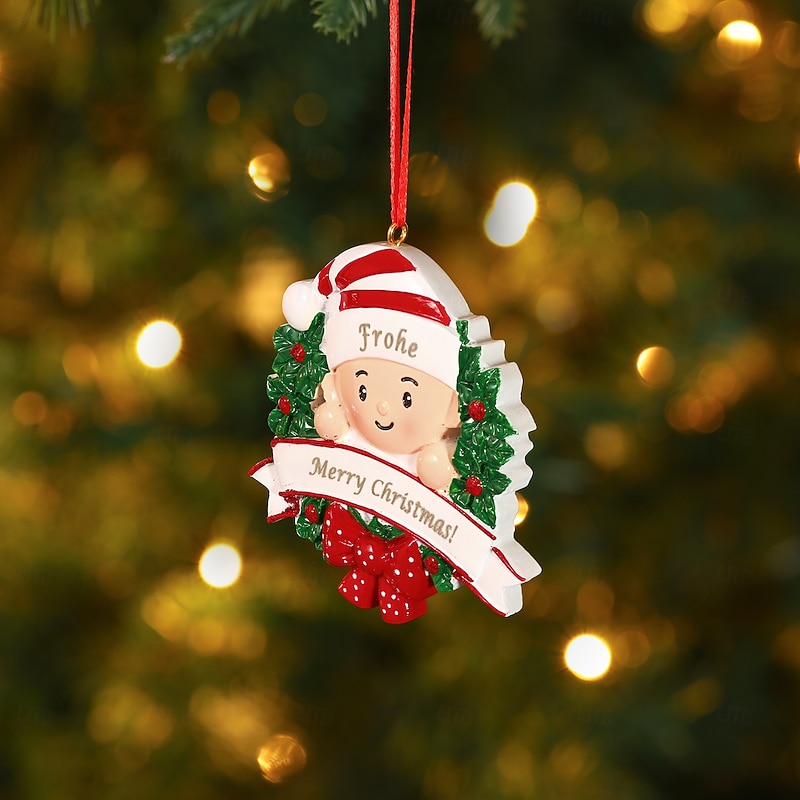 Personalized Resin Christmas Tree Ornament with Custom Laser Engraved Name, Pink Holiday Wreath Hanging Decoration, Unique Christmas Keepsake for Home Décor and Gift3