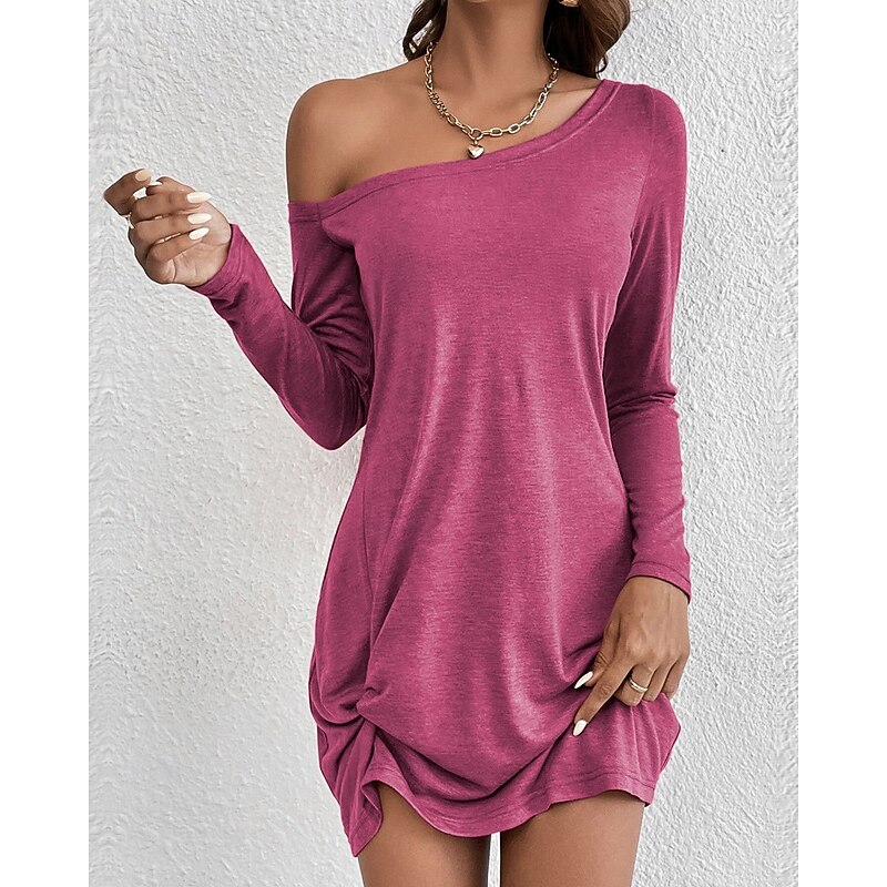 Women's Mini Dress Casual Dress T Shirt Dress Tee Dress Modern Outdoor Daily Holiday Regular Fit Plain Long Sleeve Cold Shoulder Blue Brown Green Rose Red Spring Fall2
