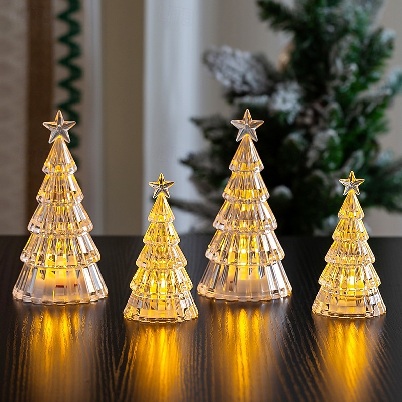 1 Pc 15.2 * 7.8CM/11.2 * 5.8CM Christmas Crystal Christmas Tree LED Night Light Desktop Decorative Light AG13 * 3 Battery/AAA Battery