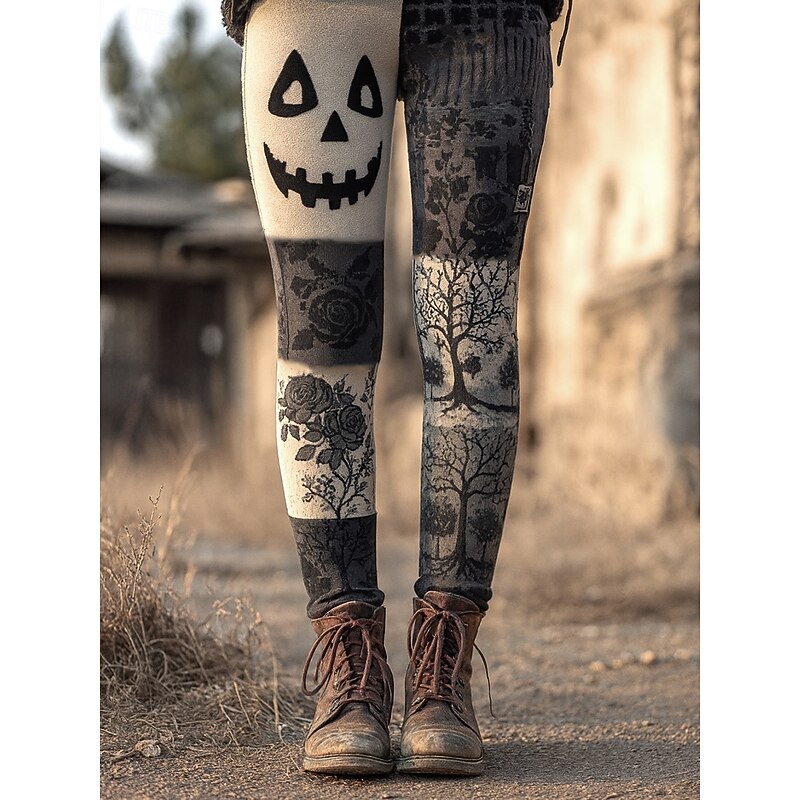 Women's Leggings Vacation Vintage Ethnic Style Full Length High WaistPantsHalloween Graphic Monster 3D Print Quick Dry Breathability Soft Stretchy Formal Outdoor Vacation Violet Grey Orange Fall Slim3