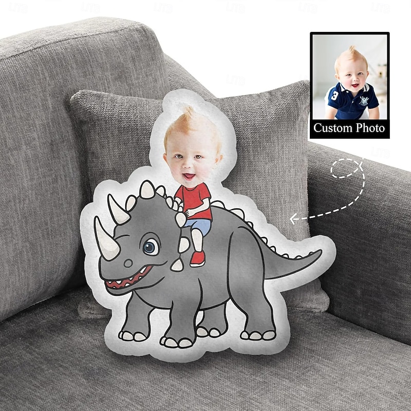 Personalized Photo Face Pillow,Customized  Kids Riding Dinosaur Pillows, Birthday Boy Gifts, Funny Ugly Pillow, Custom Shaped Pillow, Stuffed Dinosaur3