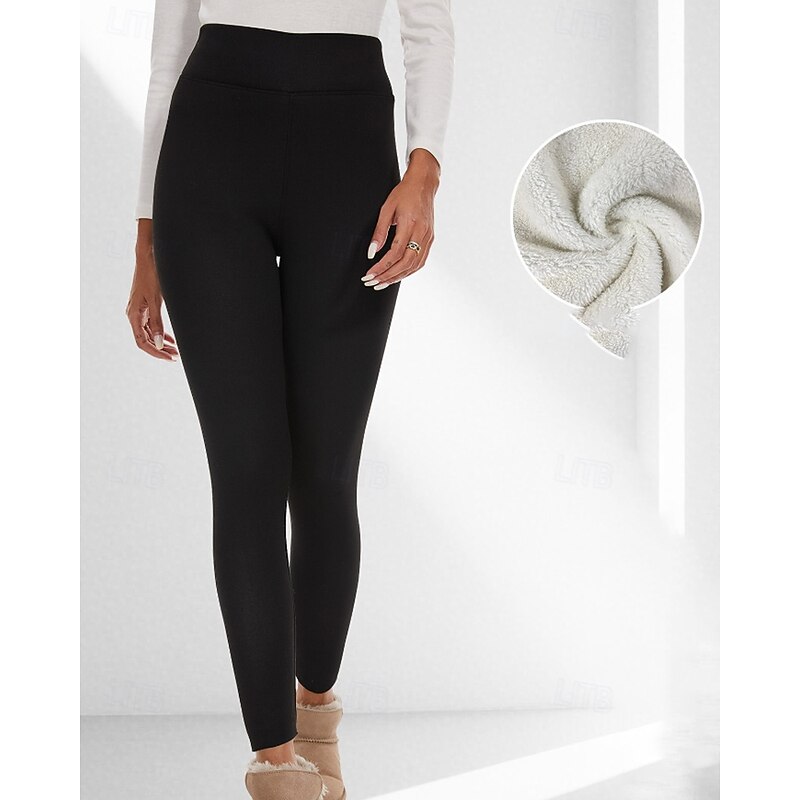 Women's Chinos Leggings Cozy Fleece Lined Casual Full Length Medium Waist Plain Elastic Waist Warm Comfortable Stretchy Outdoor Vacation Going out claret Light Gray Black Dark Navy Fall Winter2