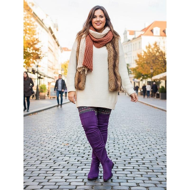 Vibrant Purple Suede Over - the - Knee Boots for Women - Stylish & Comfortable2