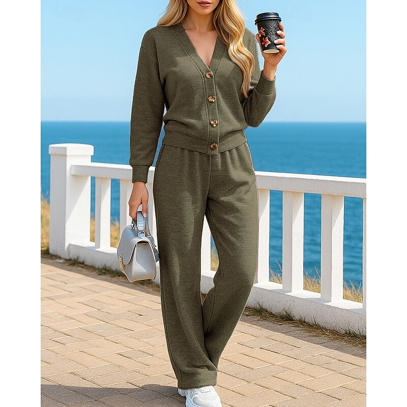 Women's Knitted Cardigan Lounge Suits Solid Colored Clothing Suit Fall Black Blue Vocation Outdoor Travel Lightweight Fashion Long Sleeve Sport Activewear Micro-elastic Regular Fit4