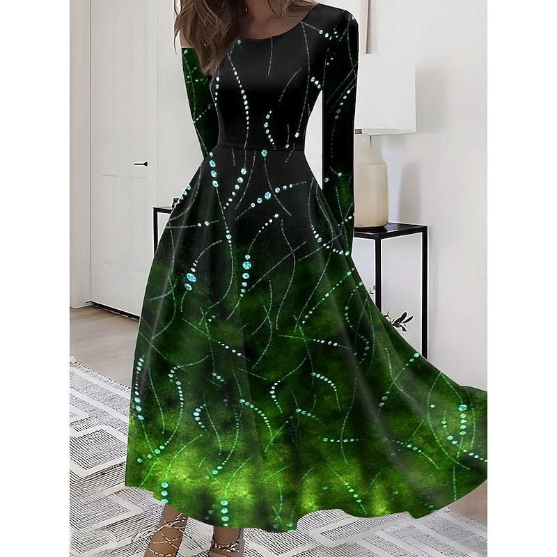 Women's Maxi Dress A Line Dress Fit And Flare Dress Vacation Casual Boho Party Daily Going out Regular Fit Ombre Graphic Geometric Long Sleeve Crew Neck Red Purple Green Gray Summer Spring Fall Winter3