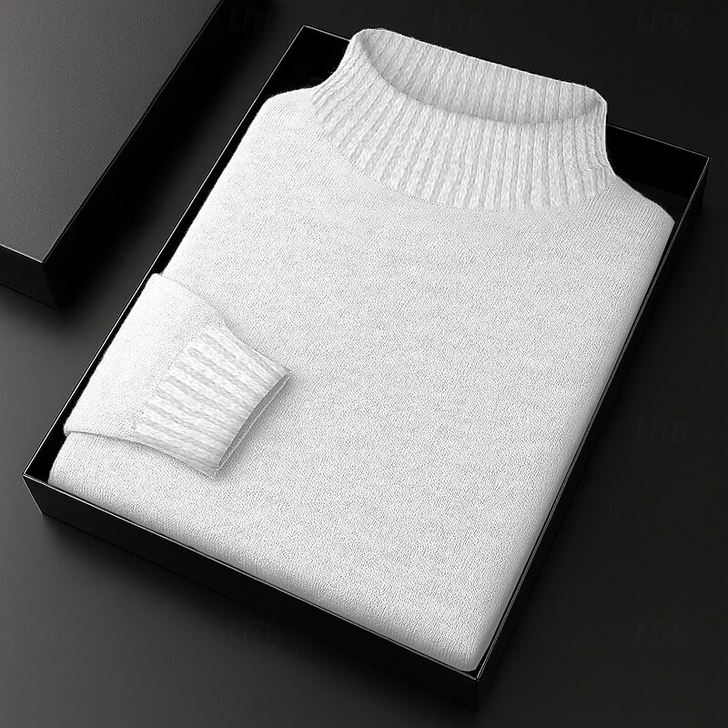 Men's Sweater Pullover Sweater Jumper Ribbed Knit Regular Tops Knitted Slim Fit Plain High Neck Knitwear Contemporary Casual Daily Wear Clothing Apparel Fall Black White M L XL2