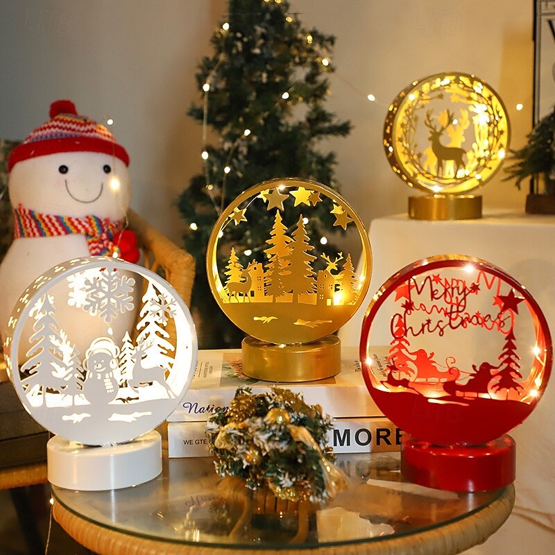 Christmas wrought iron hollow LED luminous night light indoor dining room bedroom living room desktop decoration light AAA battery box
