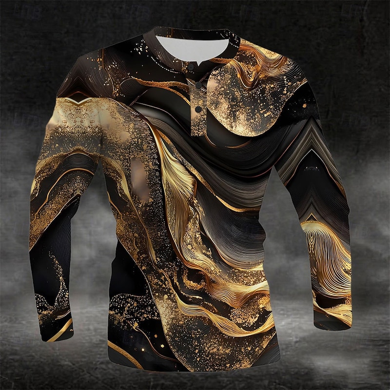 Men's Abstract Marble pattern Henley Shirt Long Sleeve Fashion Cute Daily Casual Holiday Going out Spring &  Fall All Seasons Navy Black Blue Yellow Green Henley Henley T-Shirt3