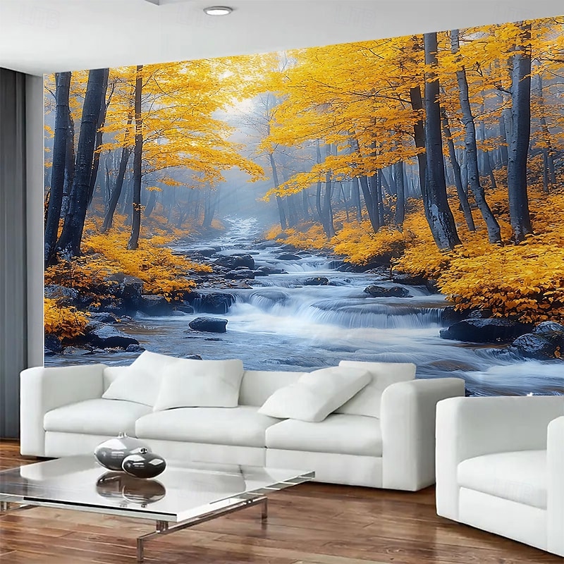 Autumn Yellow Tree Landscape Hanging Tapestry Wall Art Large Scenic Mural Decor Blanket Curtain Photograph Backdrop for Home Bedroom Living Room Office Wall Decoration2
