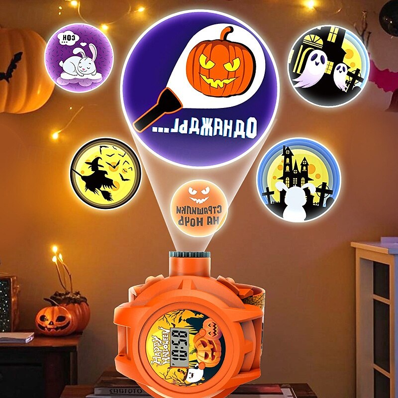 Spooky Halloween Projection Watch  24 Fun Cartoon Designs Glowing Pumpkin Cover Digital Wristwatch Toy - Cool Holiday Gift & Party Favor for Boys and Girls2