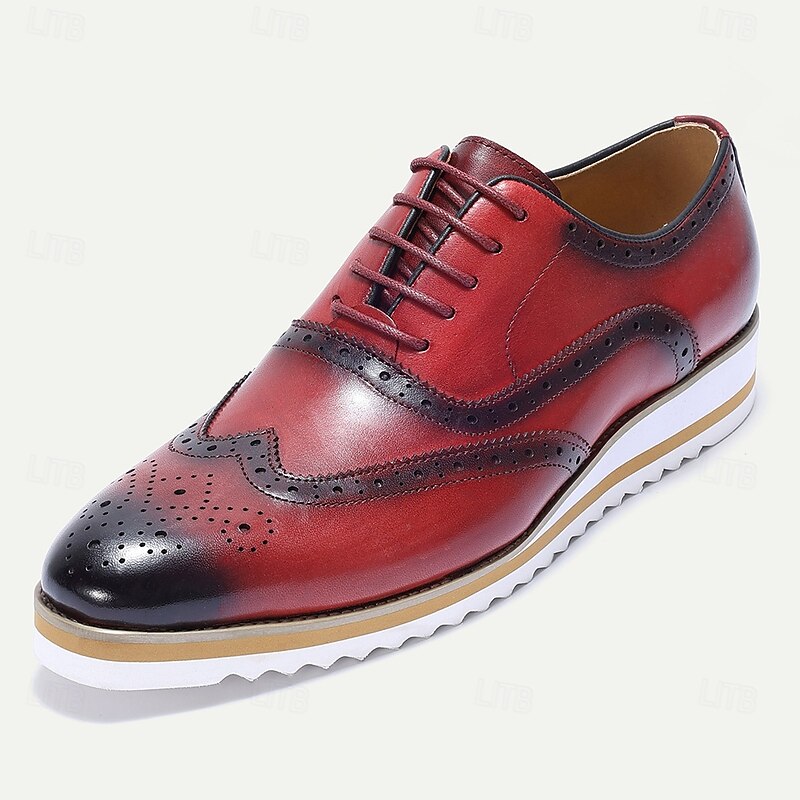 Men's Genuine Leather Red Wingtip Brogue Oxford Shoes – Classic Lace-Up Dress Footwear for Office, Parties and Formal Events2