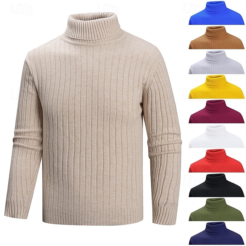 Men's Sweater Pullover Sweater Jumper Ribbed Knit Regular Tops Knitted Slim Fit Plain Turtleneck Knitwear Contemporary Casual Daily Wear Clothing Apparel Fall Black White M L XL
