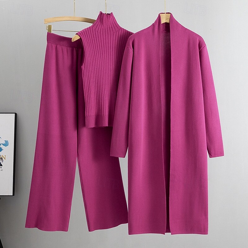 Women's Sweater Sweater Co-ords Elegant Streetwear Casual Solid Color Turtleneck Knitted Long Sleeve Long Tops Knit Holiday Going out Weekend Wine Red Blue Fall Winter4