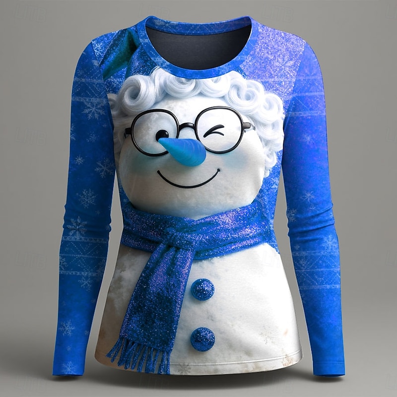 Christmas Women's T Shirt Graphic Snowman Vintage Fashion Stylish Long Sleeve Crew Neck Regular Tops Daily Weekend Print Red Blue Purple Gold Green Summer Spring Fall Winter2