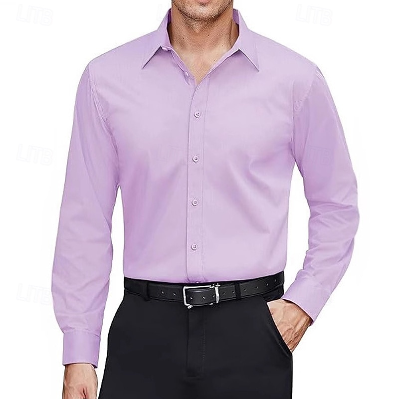 Men's Shirt Dress Shirt Non Iron Shirt Collared Shirt Button Up Shirt Plain Formal Wedding Black White Pink Blue Long Sleeve Turndown Summer Spring Clothing Apparel Plain2