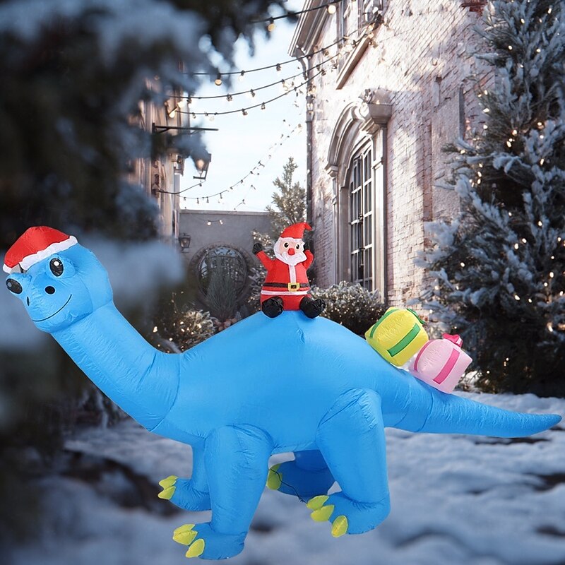 Christmas Santa Claus riding blue Christmas hat dinosaur LED with light waterproof inflatable air model indoor and outdoor courtyard lawn party holiday atmosphere decoration light prop EU/US/UK/AU2