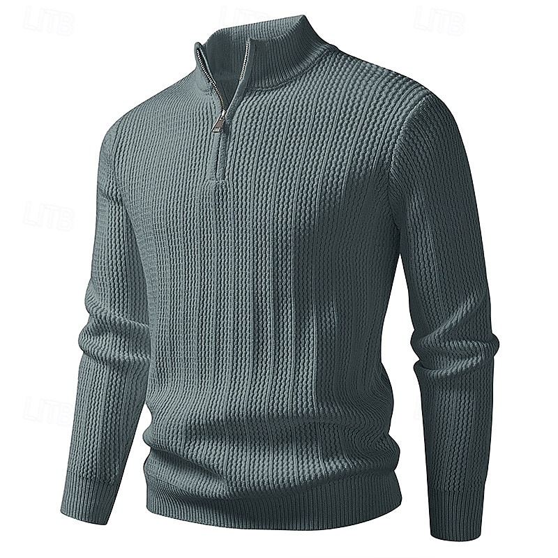 Men's Pullover Sweater Jumper Quarter Zip Sweaters Knit Sweater Ribbed Knit Regular Tops Knitted Plain Half Zip Fashion Casual Vacation Daily Wear Clothing Apparel Fall Winter Black Brown M L XL3