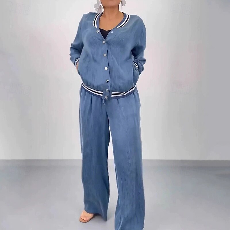 Women's Wide Leg Pants Lounge Sweatsuit with Pocket Solid Colored Clothing Suit Fall & Winter Red Blue Gym Outdoor Running Fashion Long Sleeve Sport Activewear Micro-elastic Regular Fit2