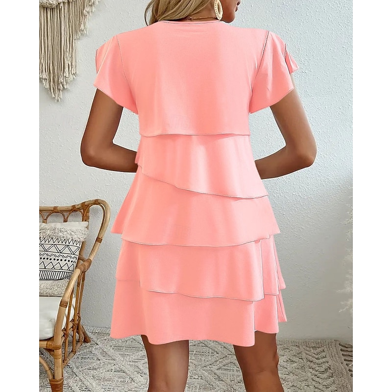 Women's Mini Dress Chiffon Dress Fashion Modern Daily Holiday Going out Regular Fit Plain Short Sleeve Crew Neck Black Pink Wine Red Summer2