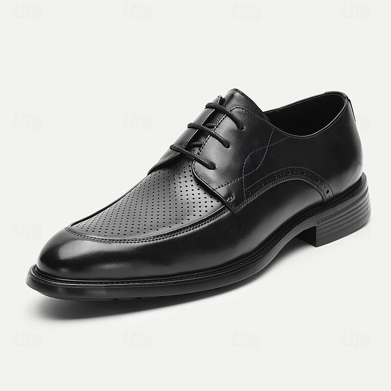 Men's Black Genuine Leather Breathable Oxford Shoes – Lightweight Lace-Up Dress Shoes for Office, Weddings and Summer Formal Outfits2