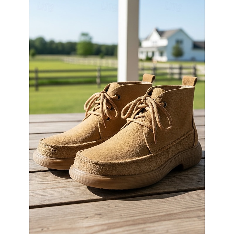 Women's Warm Fleece Lined Suede Ankle Boots - Cozy Lace-Up Winter Casual Shoes for Outdoor and Everyday Wear3