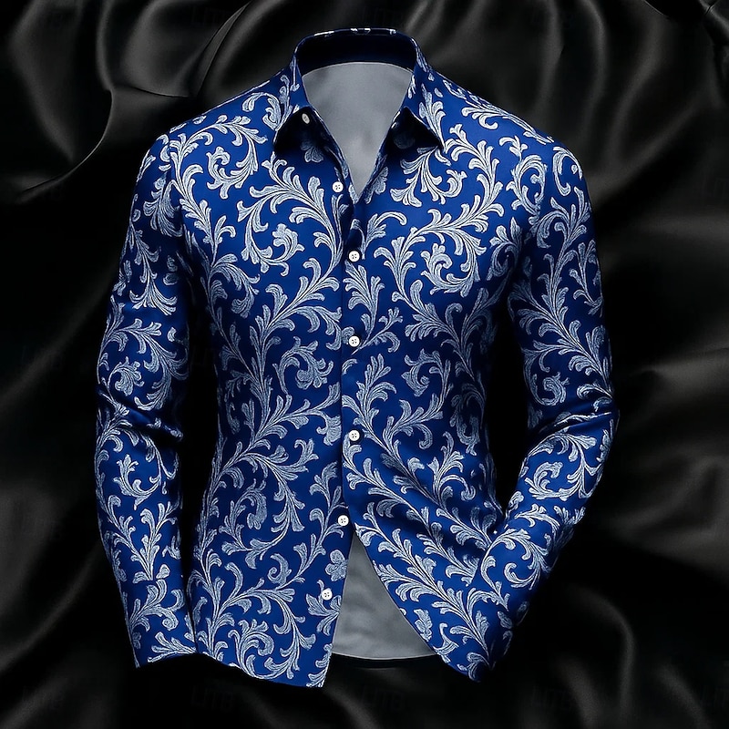 Men's Shirt Satin Shirt Striped Shirt Casual Shirt Button Up Shirt Paisley Formal Wedding Black Wine Blue Green Long Sleeve Collar Spring &  Fall All Seasons Clothing Apparel