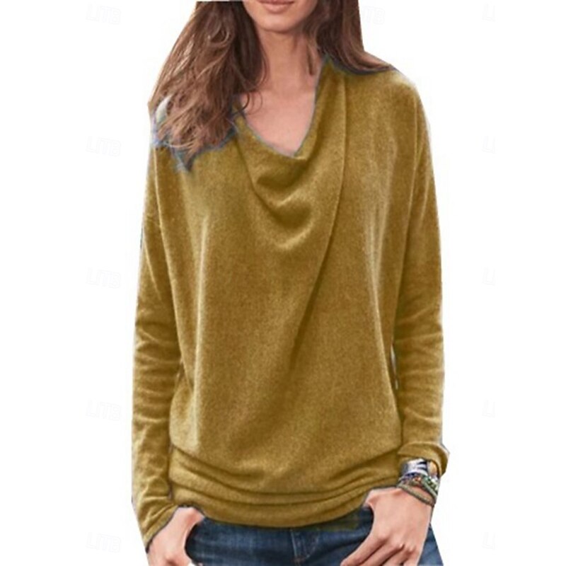 Women's Blouse Solid Color Stylish Casual Long Sleeve Cowl Neck Regular Tops Daily Ruched Yellow Pink Red Blue Orange Summer Spring Fall2