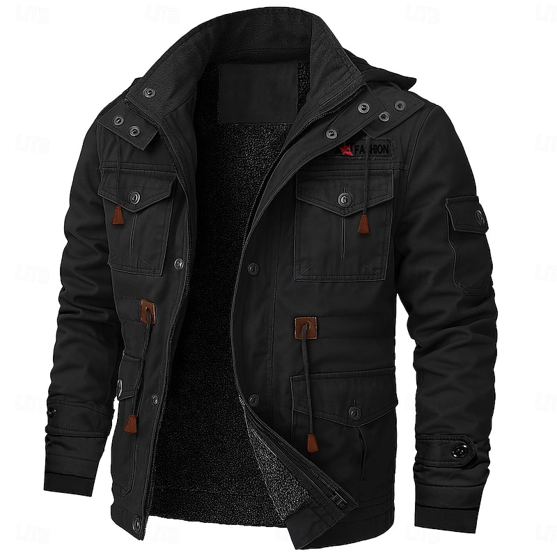 Men's Winter Coat Winter Jacket Fleece Jacket Work Jacket Street Casual Windproof Warm Pocket Fall Winter All Seasons Casual Tactical Hooded Black Khaki Army Green Jacket4