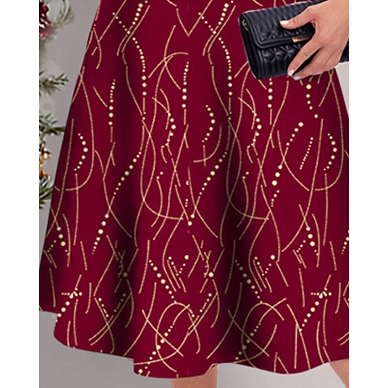 Women's Midi Dress Velvet Dress Cocktail Dress Fashion Modern Evening Party Date Weekend Regular Fit Geometric Half Sleeve V Neck Red Spring Fall3