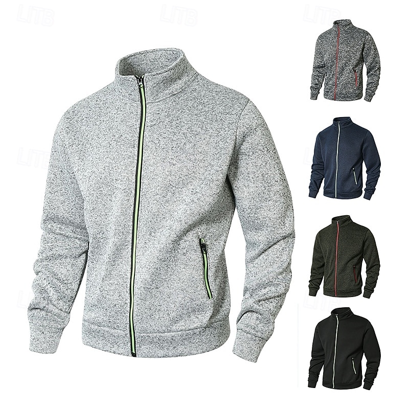 Men's Sweatshirt Full Zip Sweatshirt Black Army Green Navy Blue Light Grey Dark Gray Standing Collar Plain Zip Up Sports & Outdoor Casual Daily Streetwear Cool Sportswear Spring &  Fall Clothing