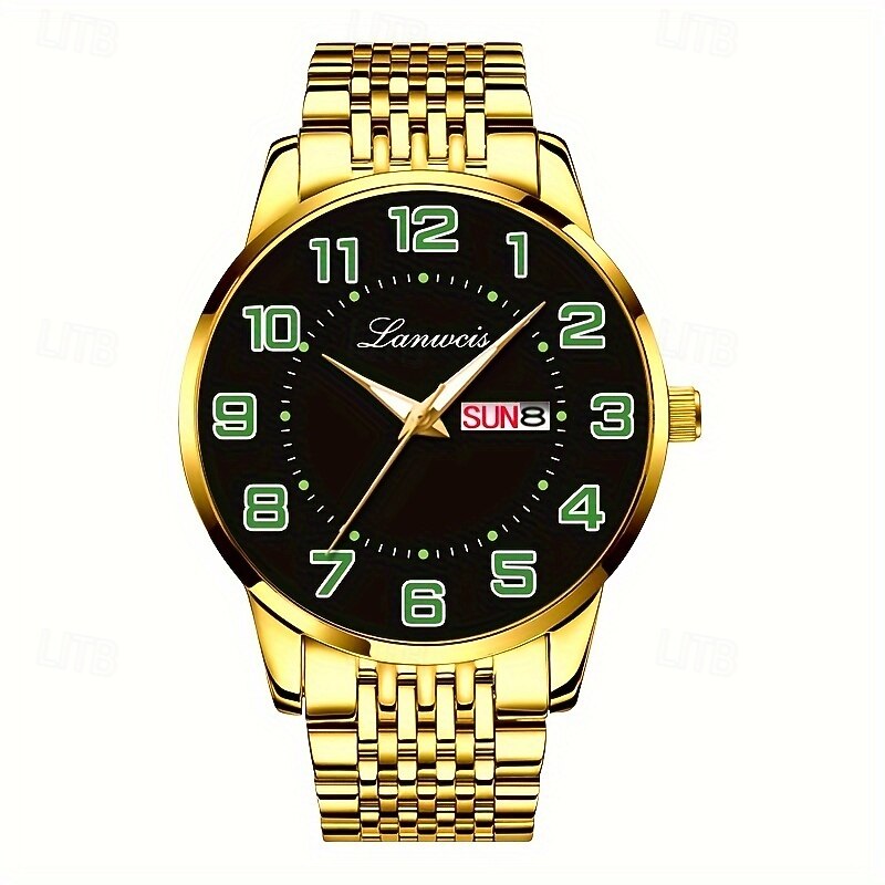 The New Stainless Steel Digital Large Dial Fashionable Men'S Business Watch With Ipx7 Water Resistance Luminous Calendar Day Display Casual Quartz Watch Simple And Versatile Men'S Sports Wristwatch3