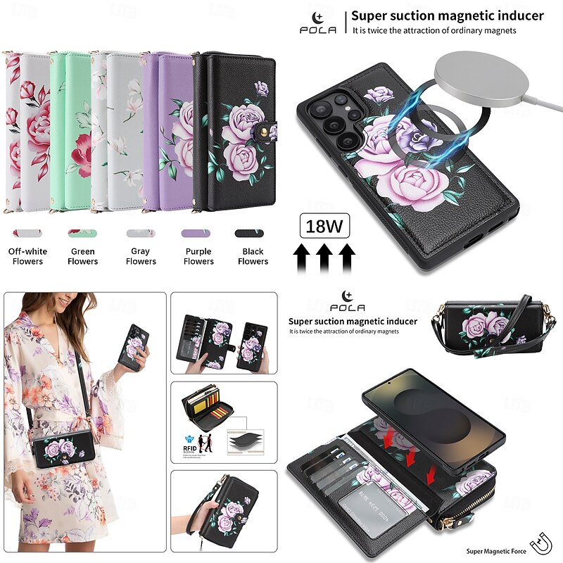 Phone Case For Samsung Galaxy S25 S24 S23 Ultra Plus Wallet Case Detachable Full Body Protective with Lanyard Retro Genuine Leather