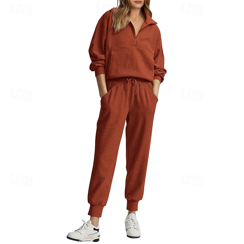 Women's Pullover Sweatsuit Sets 2 Piece Tracksuit Lounge Outfits  with Pocket Solid Colored Clothing Suit Fall Black Pink Gym Running Fitness Breathable Long Sleeve Sport Activewear Micro-elastic2
