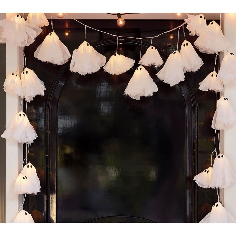 Halloween Decoration-Light Up Ghost Garland-10 LED Ghost String Lights Banner for Home Party Fireplace Mantle Windows Decor, 2m4