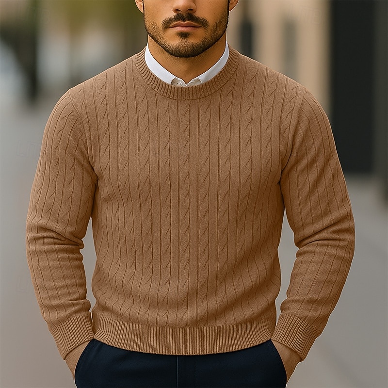Men's Sweater Pullover Sweater Jumper Ribbed Cable Knit Regular Tops Knitted Slim Fit Plain Crew Neck Knitwear Contemporary Casual Daily Wear Clothing Apparel Fall All Seasons Black White S M L4