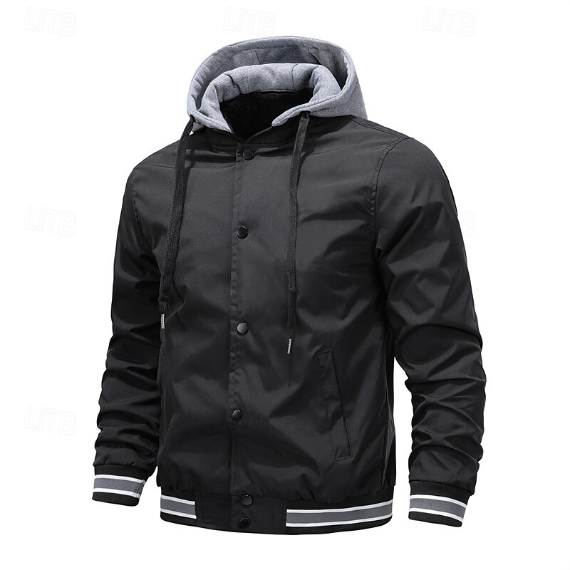 Men's Lightweight Jacket Casual Jacket Hoodie Jacket Vacation Daily Breathable Pocket Spring Fall Stripe Fashion Classic Hooded Regular Black Army Green Jacket4