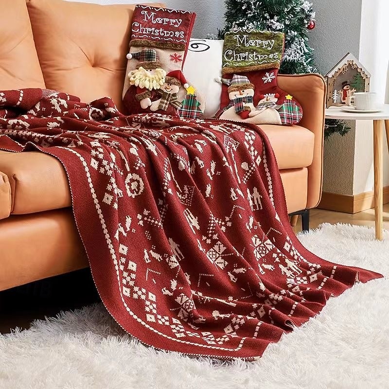 Christmas Sofa Throw Blanket, Festive Fleece Blanket for Office Nap, Air Conditioning Cover, Cozy Home Decor, Bedspread, Bed End Scarf for Airbnb or Bedroom3