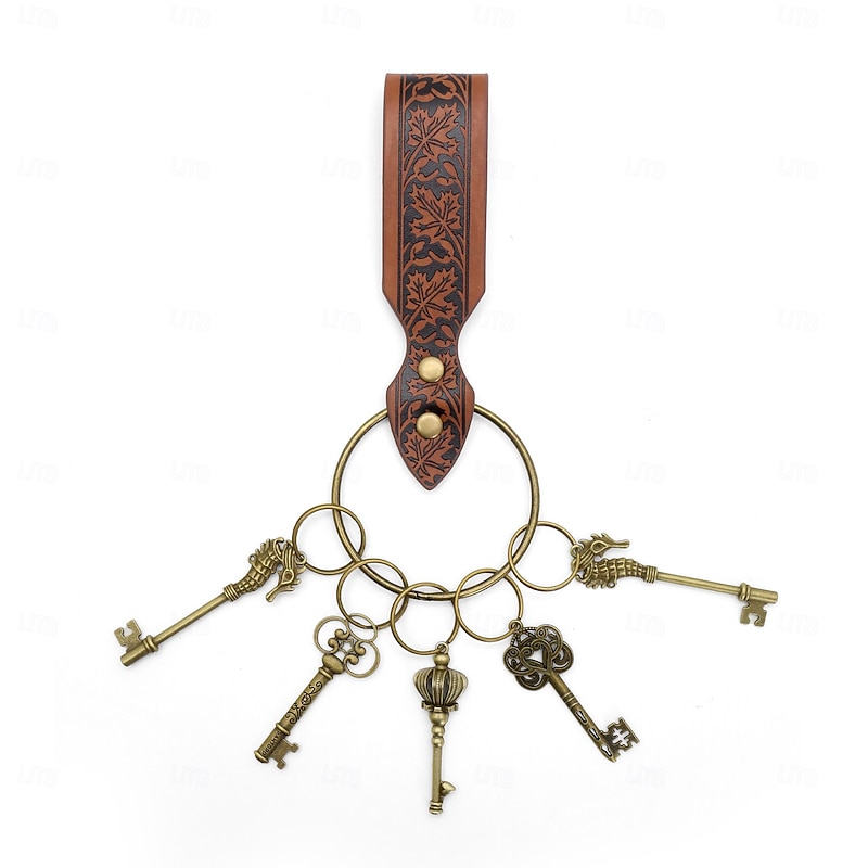Retro Vintage Medieval Renaissance Keys Set with PU Keychain Viking Celtic Knight Fancy Dress Unisex Viking Fantasy Halloween Carnival Performance LARP Ren Faire Adults All Seasons3