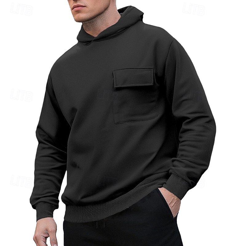 Men's Hoodie Pullover Hoodie Sweatshirt Fleece Hoodie Black Khaki Light Grey Dark Gray Coffee Hooded Plain Patchwork Sports & Outdoor Casual Daily Streetwear Cool Sportswear Spring &  Fall Clothing4