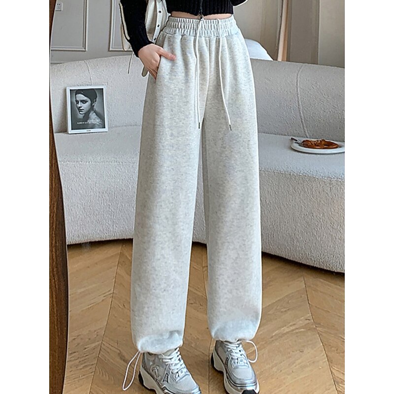 Women's Sweatpants Fleece Pants Chinos Fashion Streetwear Basic Full Length High Waist Plain Pocket Elastic Waistband Comfy Soft Comfortable High Elasticity Outdoor Street Winter Dark-Gray Light Grey3