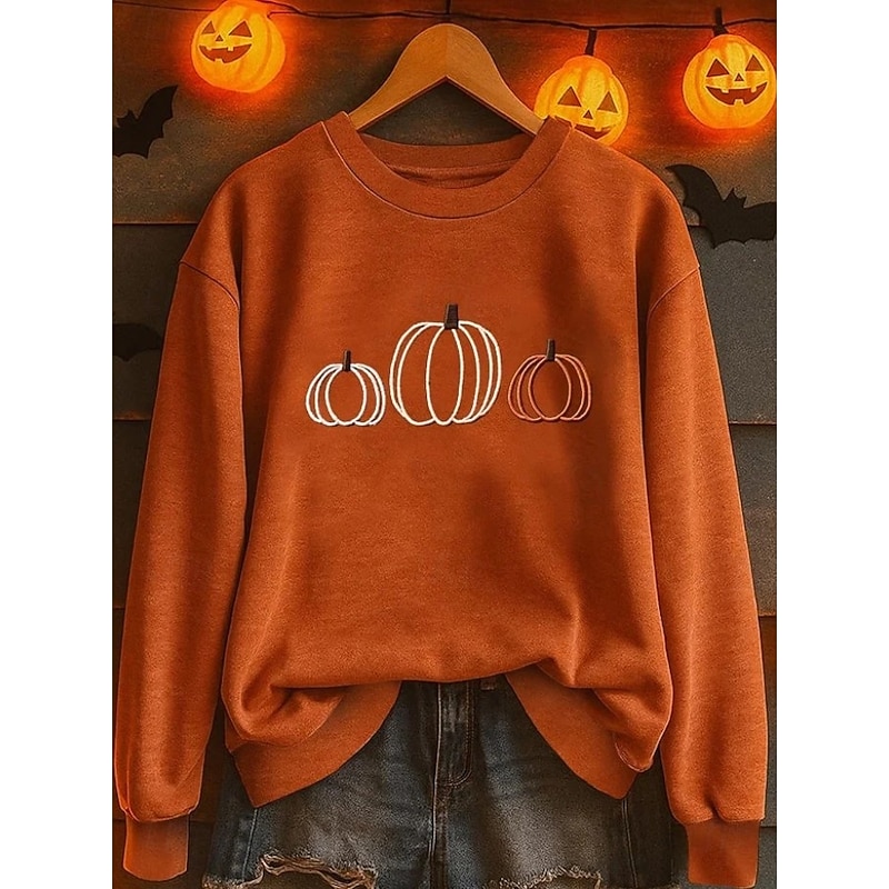 Women's Pullover Sweatshirt Floral Graphic Pumpkin Fashion Casual Long Sleeve Crew Neck Regular Tops Street Dailywear Casual Print Black Orange Fall Winter