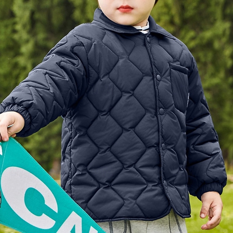 Kids Unisex Down Jacket Puffer Jacket Outerwear Solid Color Long Sleeve Pocket Comfort Buttons Soft Breathable Coat Outdoor Daily Basic Blue Green Fall Winter 4 years+3