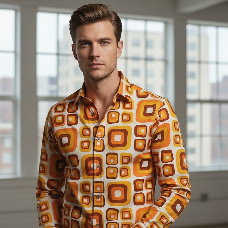 Retro Vintage 1970s Disco Shirt Aloha Shirt Hippie Geometic Psychedelic Fancy Dress Men's Halloween Carnival Vacation Party Daily Wear Adults' Shirt3