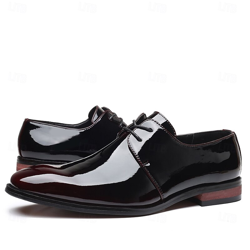 Men's Faux Leather Patent Oxford Shoes – Black Lace-Up Formal Dress Shoes for Weddings, Business Meetings and Evening Events4