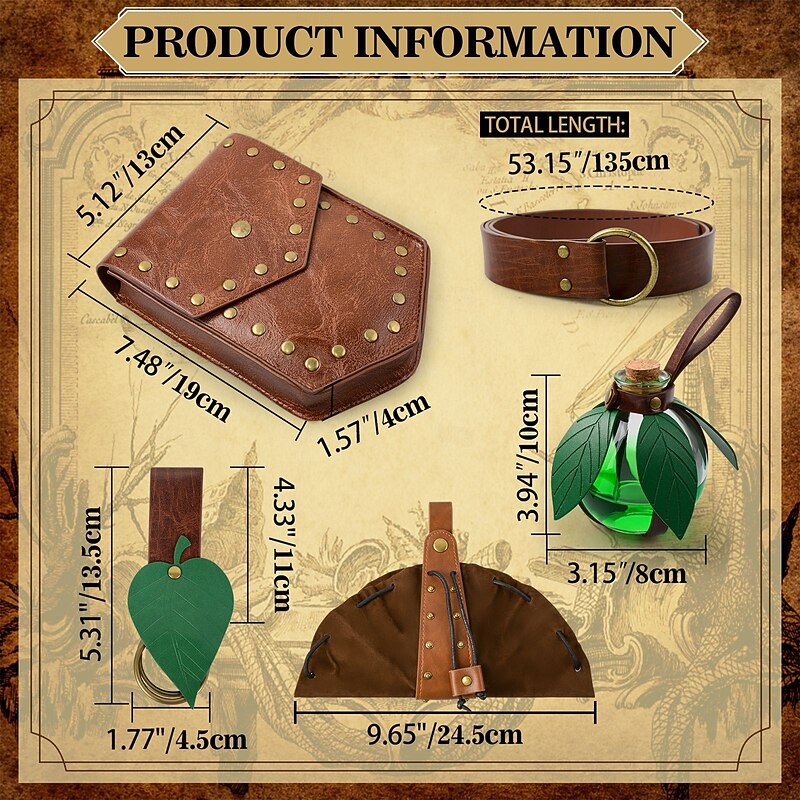 Retro Vintage Medieval Renaissance Waist Belt Belt Pouch Magic Bottle Pirate Warrior Viking Fancy Dress Men's Women's Unisex Viking Pirate Halloween Carnival Performance LARP Ren Faire Adults More3