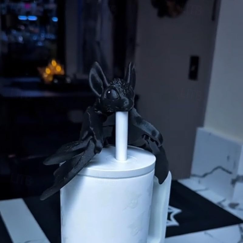 Spooky-Cute Bat Straw Topper, 10mm&12mm Halloween Bats Silicone Straw Covers, Cover Reusable Straws Protector Toppers for Fits Most Straws Gift Idea for Spooky Season Lovers4