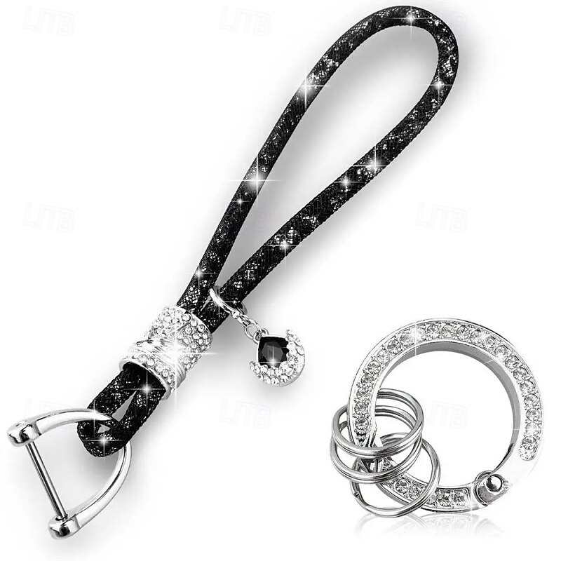 1pc Rhinestones Luxury Car Keychain Anti-lost Women Silver Buckle Car Key Ring Chain Holder Phone keyring Bling Accessories3