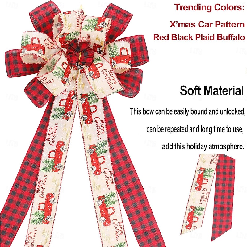 Christmas Tree Topper Bow Decoration, Large Ribbon Ornament for DIY Holiday Tree, Festive Silk Bow Hanging Accessory, Xmas Party and Home Decor3