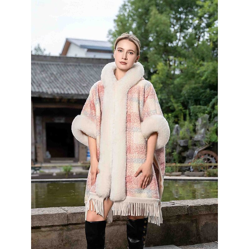 Faux Fur Wraps Casual Daily Keep Warm Half Sleeve Batwing Sleeve Polyester Wedding Wraps With Tassel For Special Occasion Fall & Winter4