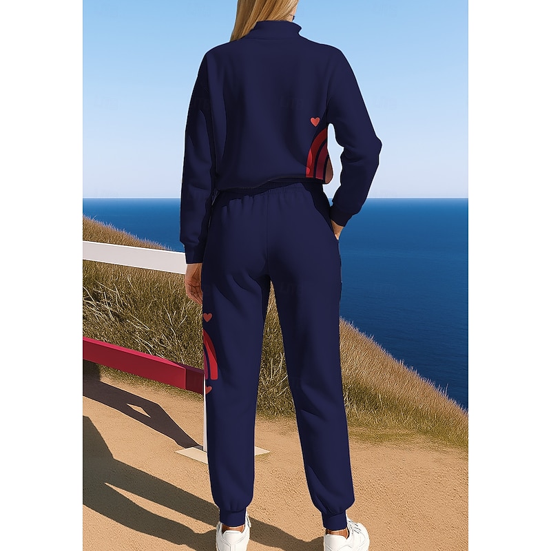 Women's Tracksuit Sweatsuit Jogging Suit Drawstring Zipper Geometric Jacket and Sweatpants Athletic Clothing Set Spring Dark Navy Casual Workout Outdoor Soft Baggy Long Sleeve Sport Activewear2
